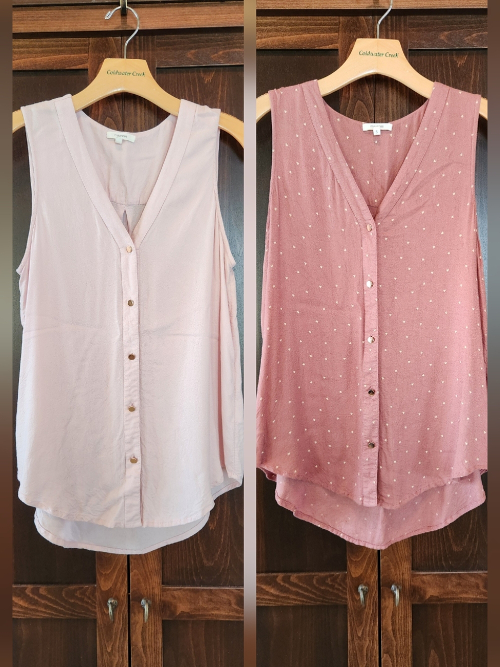 Maurices Sleeveless Button-Front Blouse in Mauve Pink And Light Pink